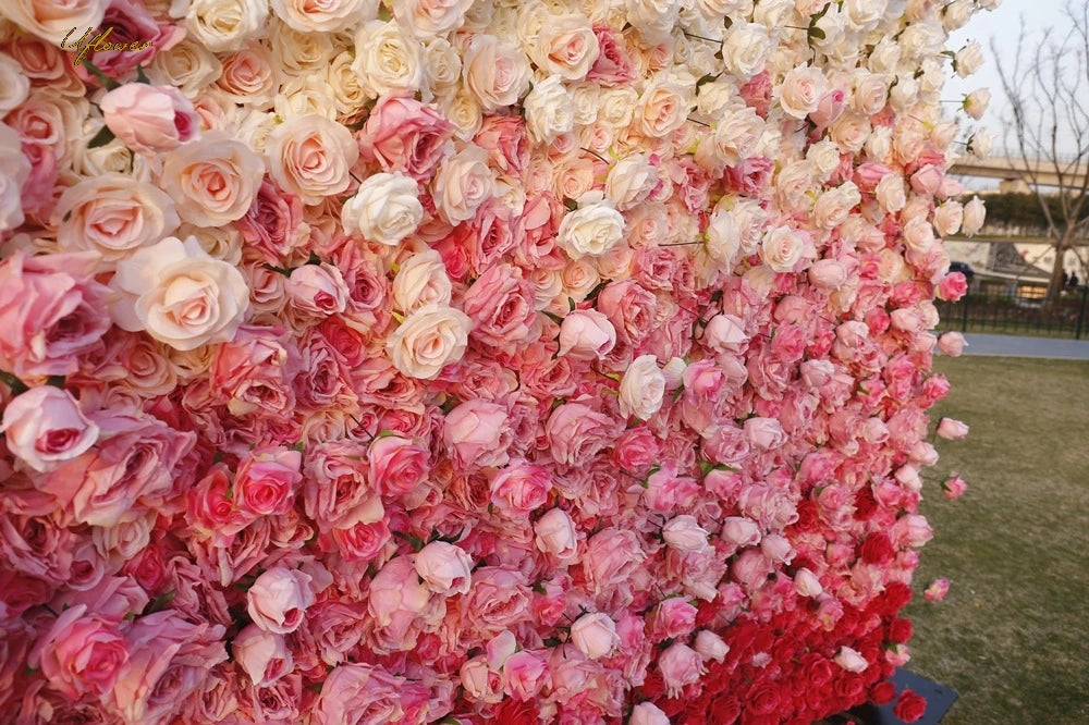 5D Luxury White and Red Gradient Rose Artificial Flower Wall